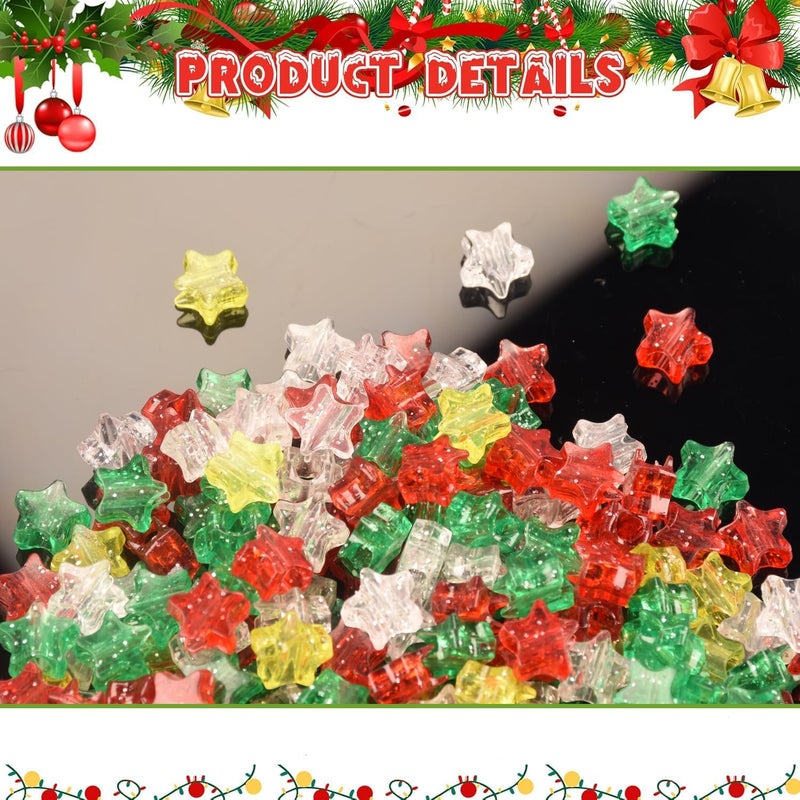 FINEWEN 1200Pcs Star Glitter Pony Beads, Christmas Beads Assorted Opaque Round Plastic Bead for Home Decor Necklaces Bracelets Earrings DIY Crafts - Image 3